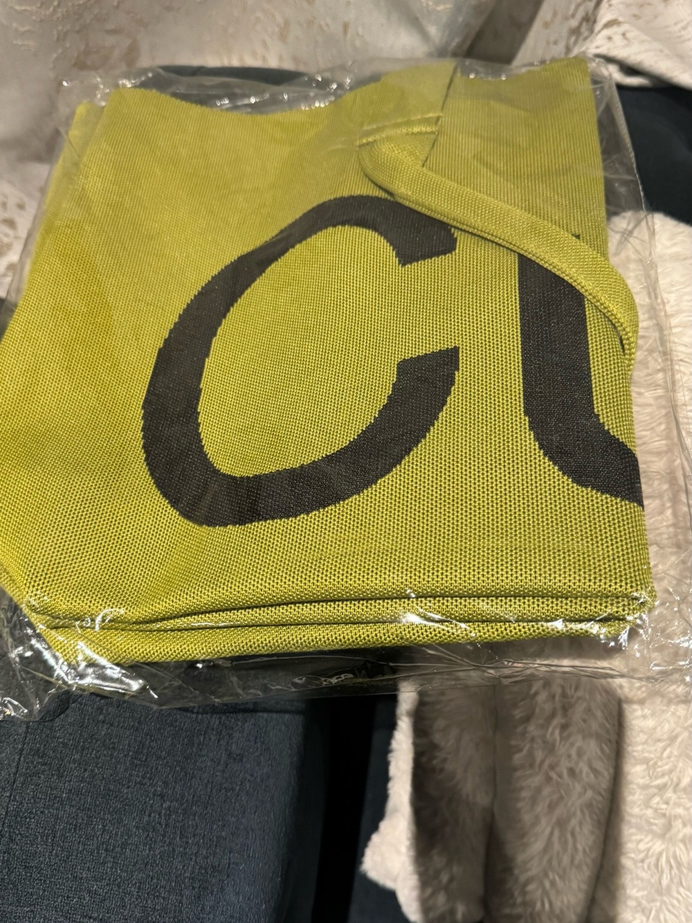 Canvas Tote Bag in Lime Green with Black Print